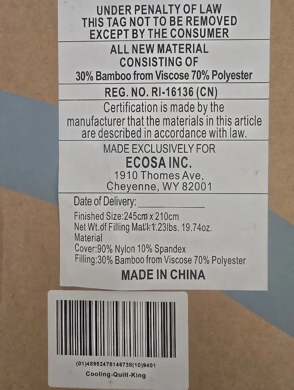 Ecosa Luxurious Cooling Quilt W/Cooling Fabric & Breathable Fill-Light Blue King